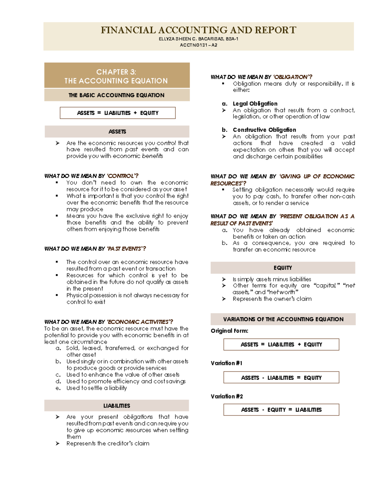ACCTG 131 Chapter 3 The Accounting Equation - CHAPTER 3 : THE ...