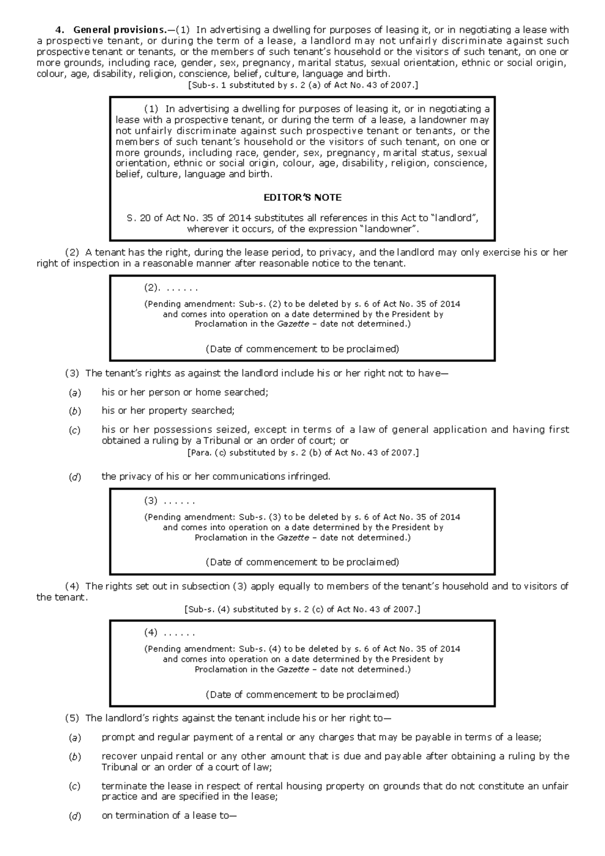 Rental Housing Act, No. 50 of 1999 General provisions.—(1) In advertising a dwelling for