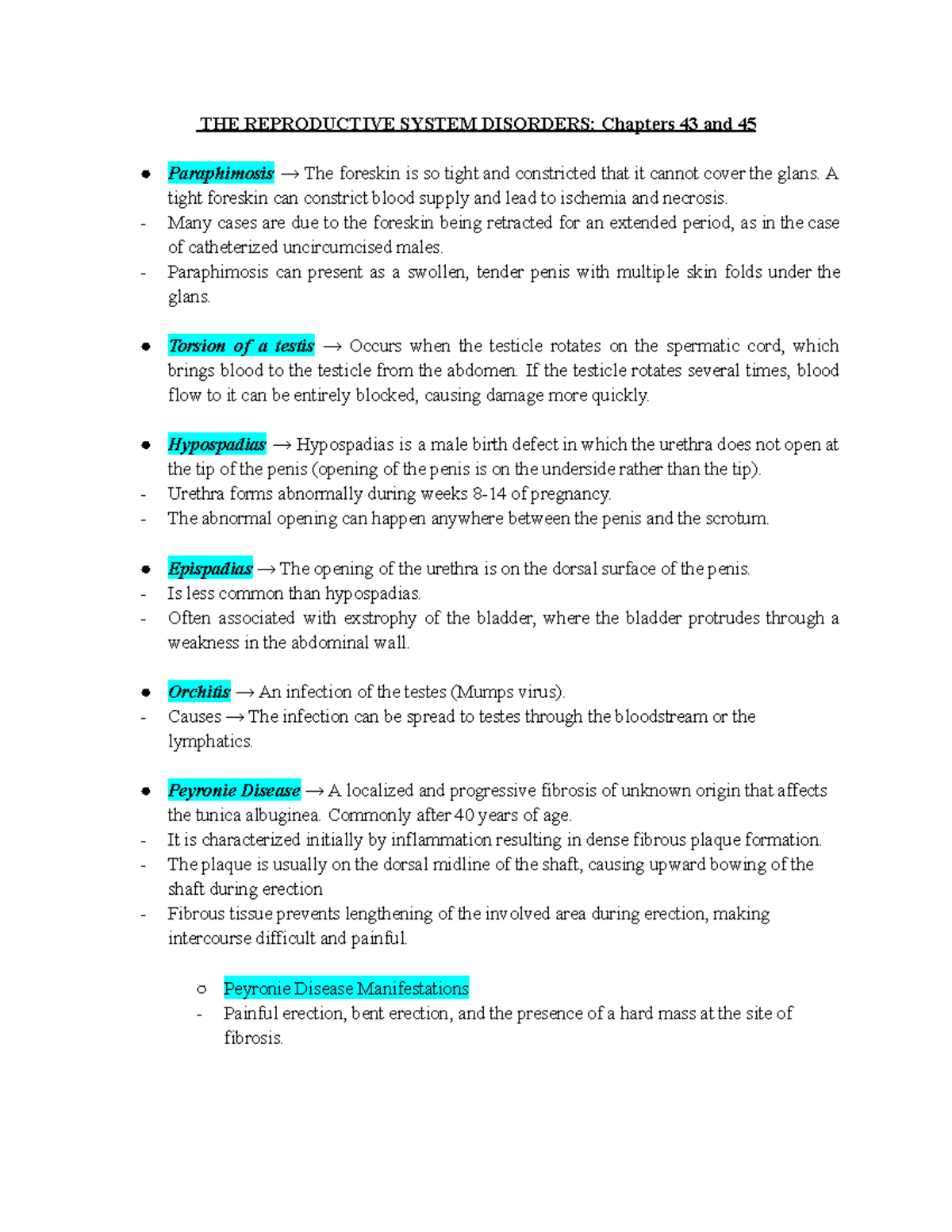 Copy of Patho Exam 3 Study Guide - THE REPRODUCTIVE SYSTEM DISORDERS ...
