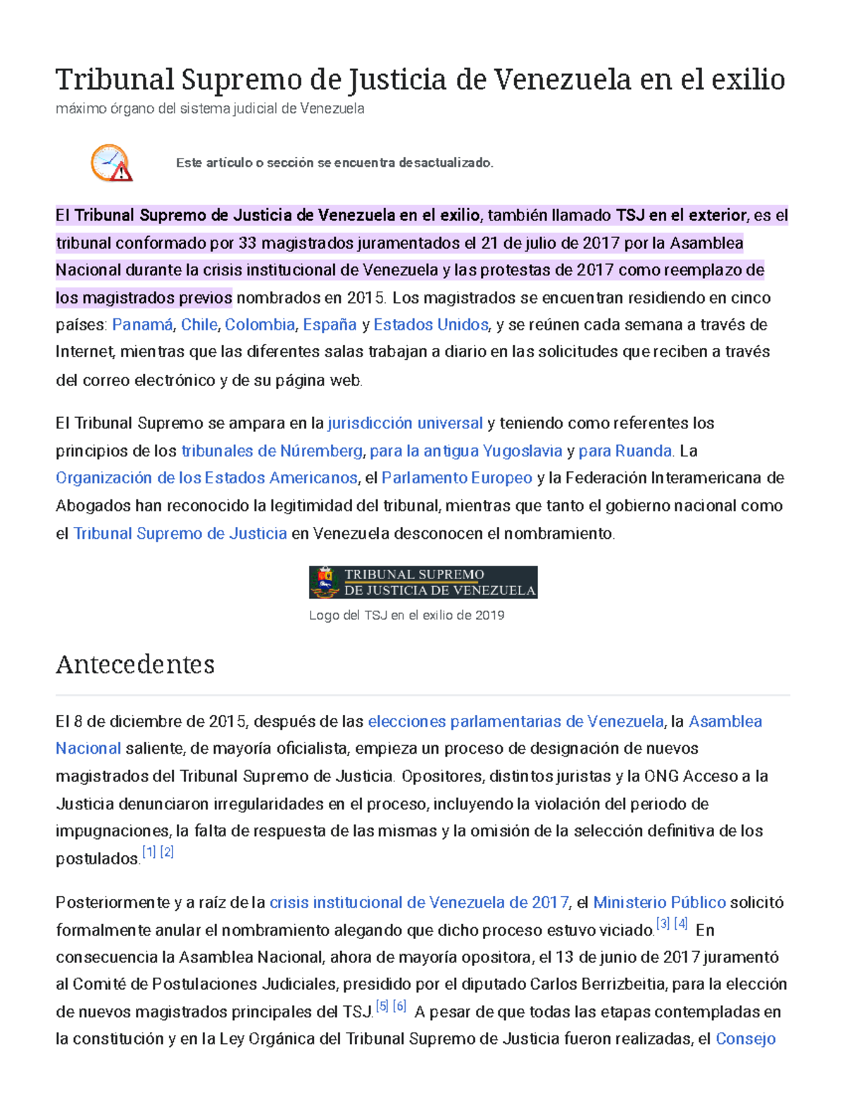 Tribunal Supremo de Justicia de Venezuela en el exilio - Wikipedia, la ...