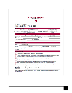 Assessment 1 Cover Sheet - SCHOOL OF Business ASSIGNMENT COVER SHEET ...