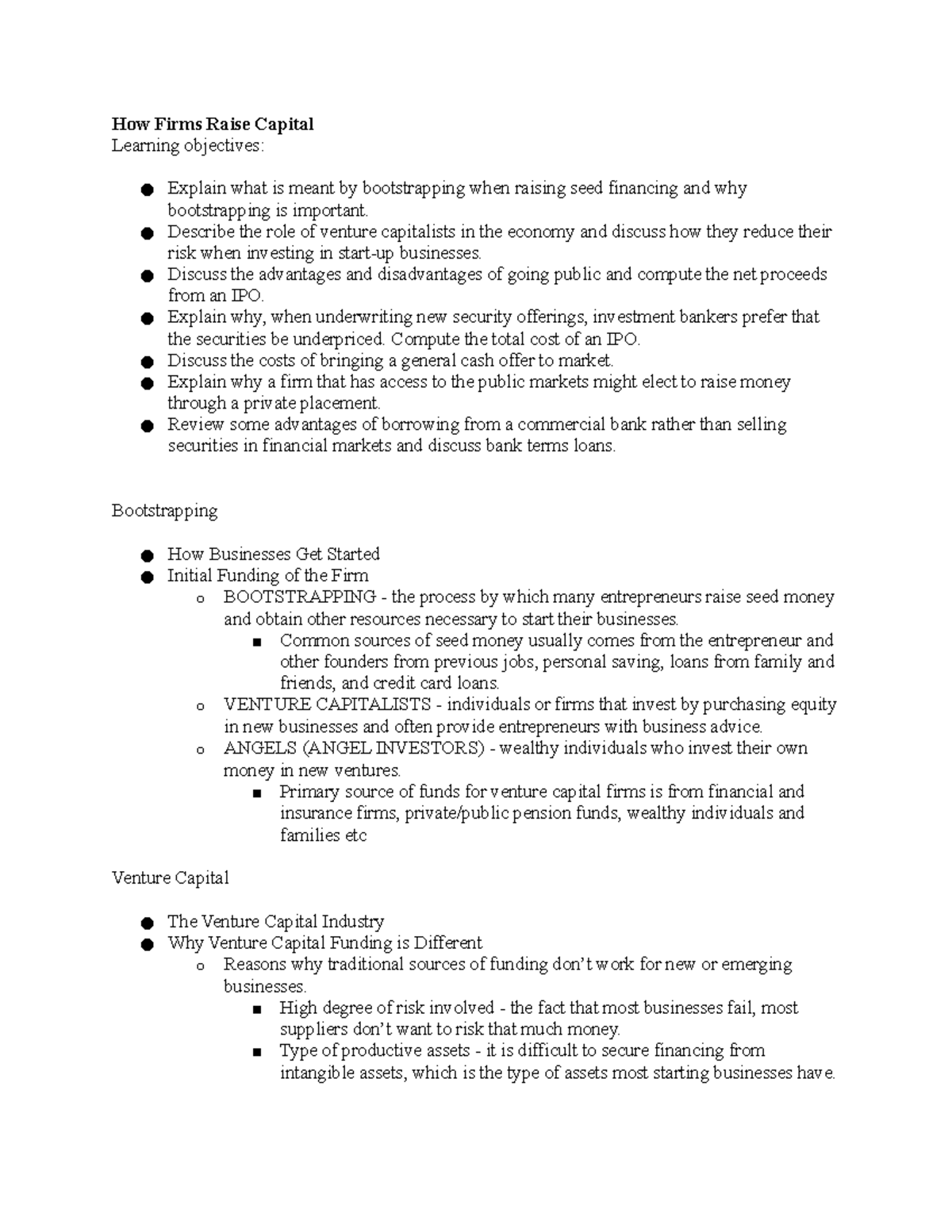 MOS 1023 Final Notes - How Firms Raise Capital Learning objectives ...