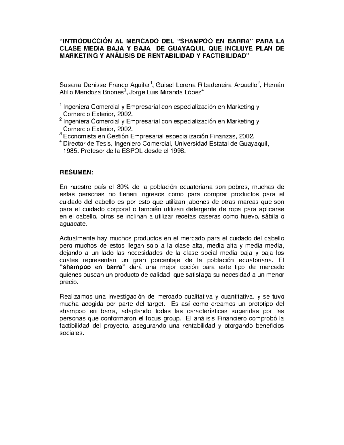 Plan de marketing para comercializar shampoo en barra “INTRODUCCIÓN