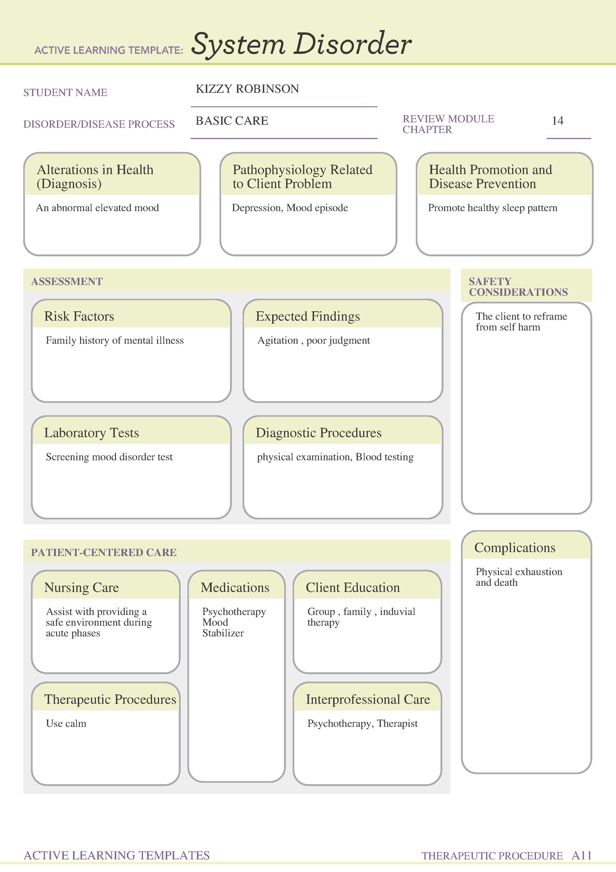 System Disorder - Student Name Kizzy Robinson Disorder Disease Process 