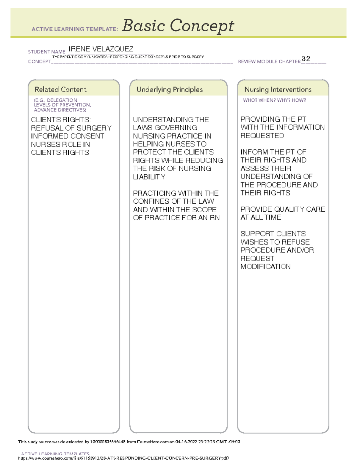 28 ATI Responding Client Concern PRE Surgery ACTIVE LEARNING   Thumb 1200 1553 