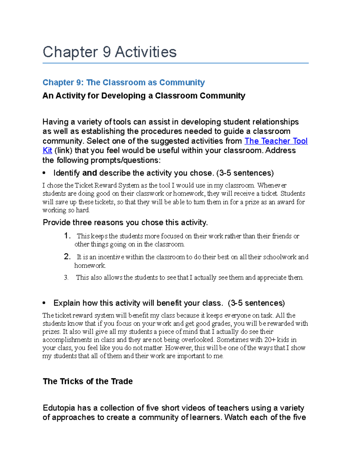 Capter 9 Activities Chapter 9 Chapter 9 Activities Chapter 9 The Classroom As Community An 