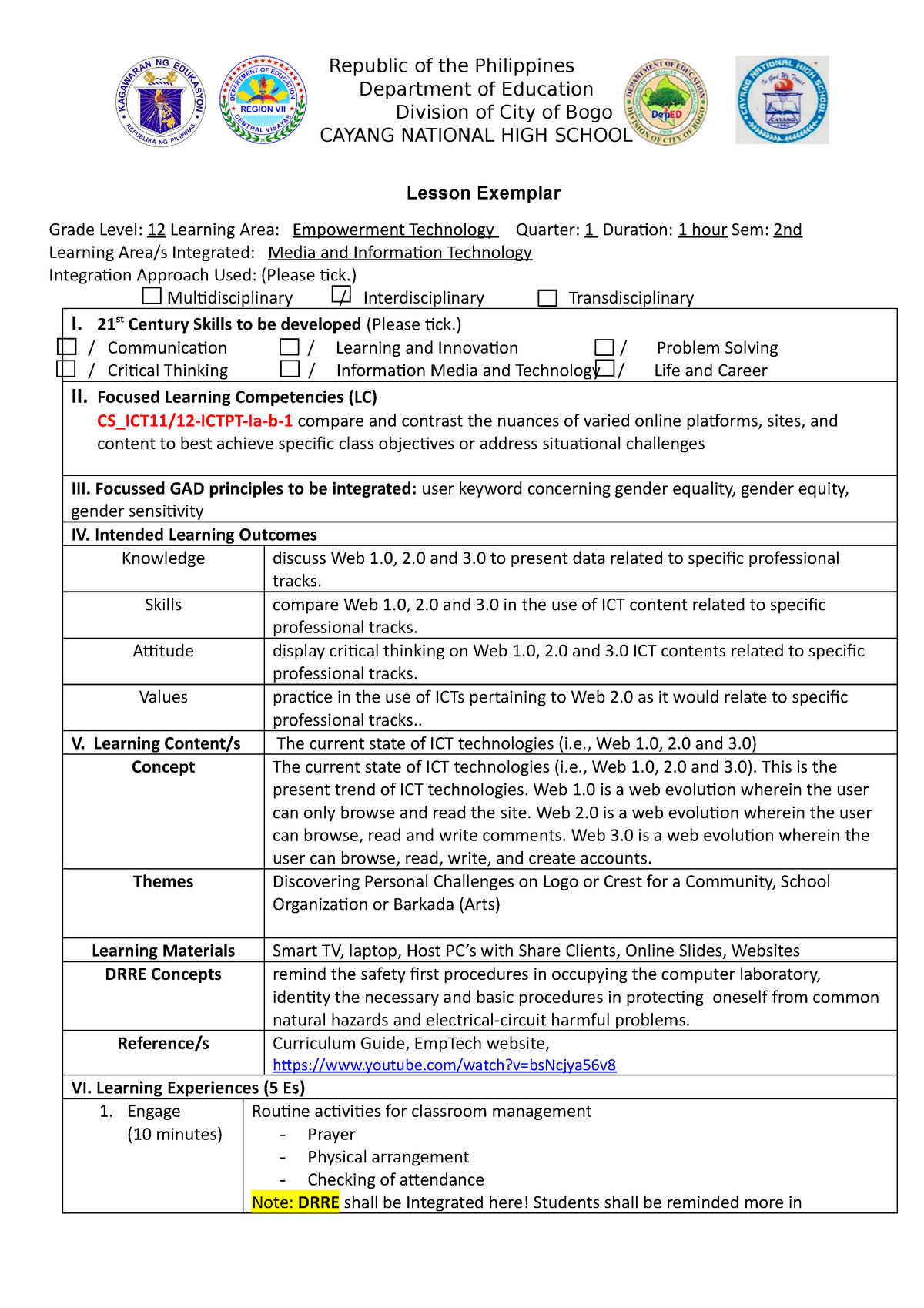 1.1 CS ICT1112- Ictpt-Ia-b-1 - Republic Of The Philippines Department ...