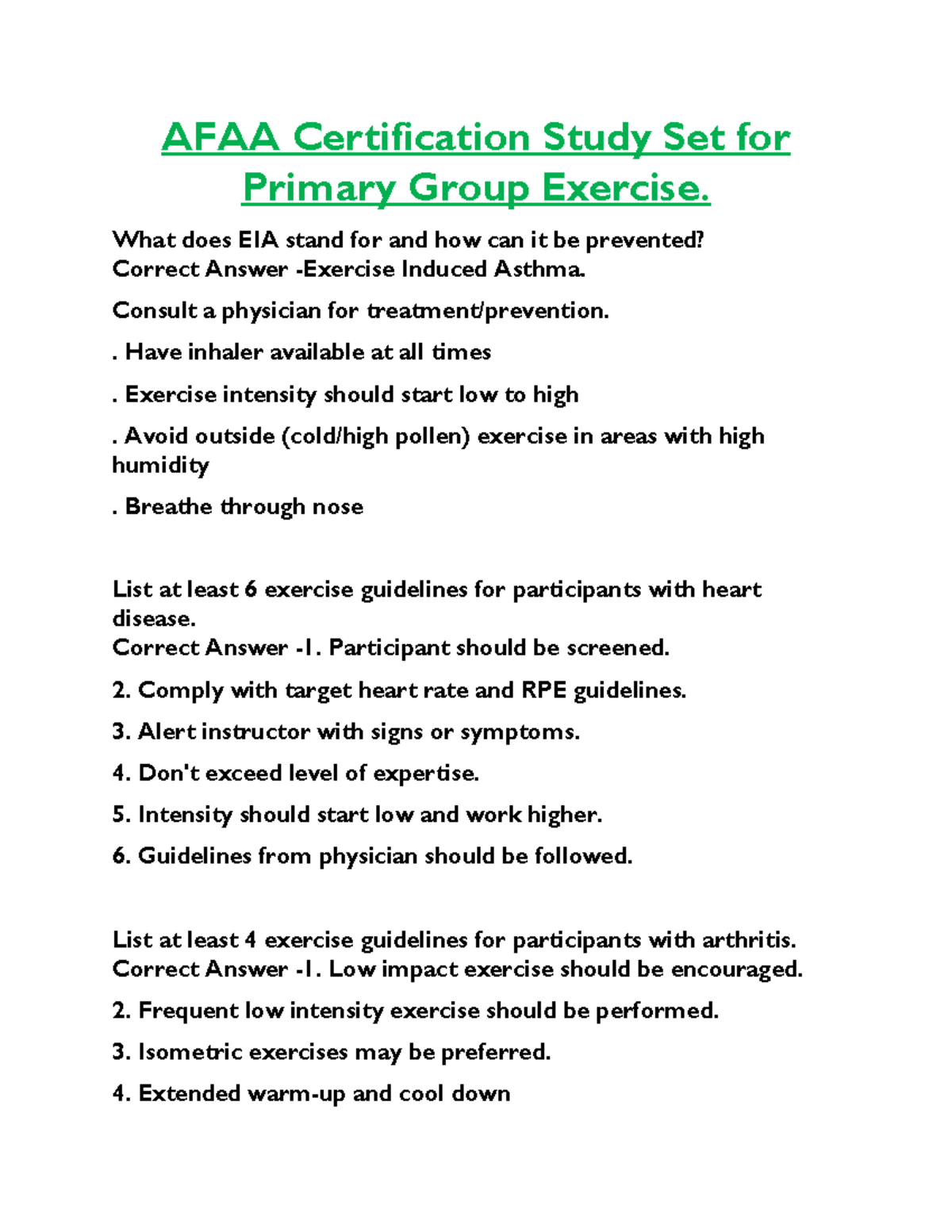 AFAA 1 - NOTES - AFAA Certification Study Set for Primary Group ...