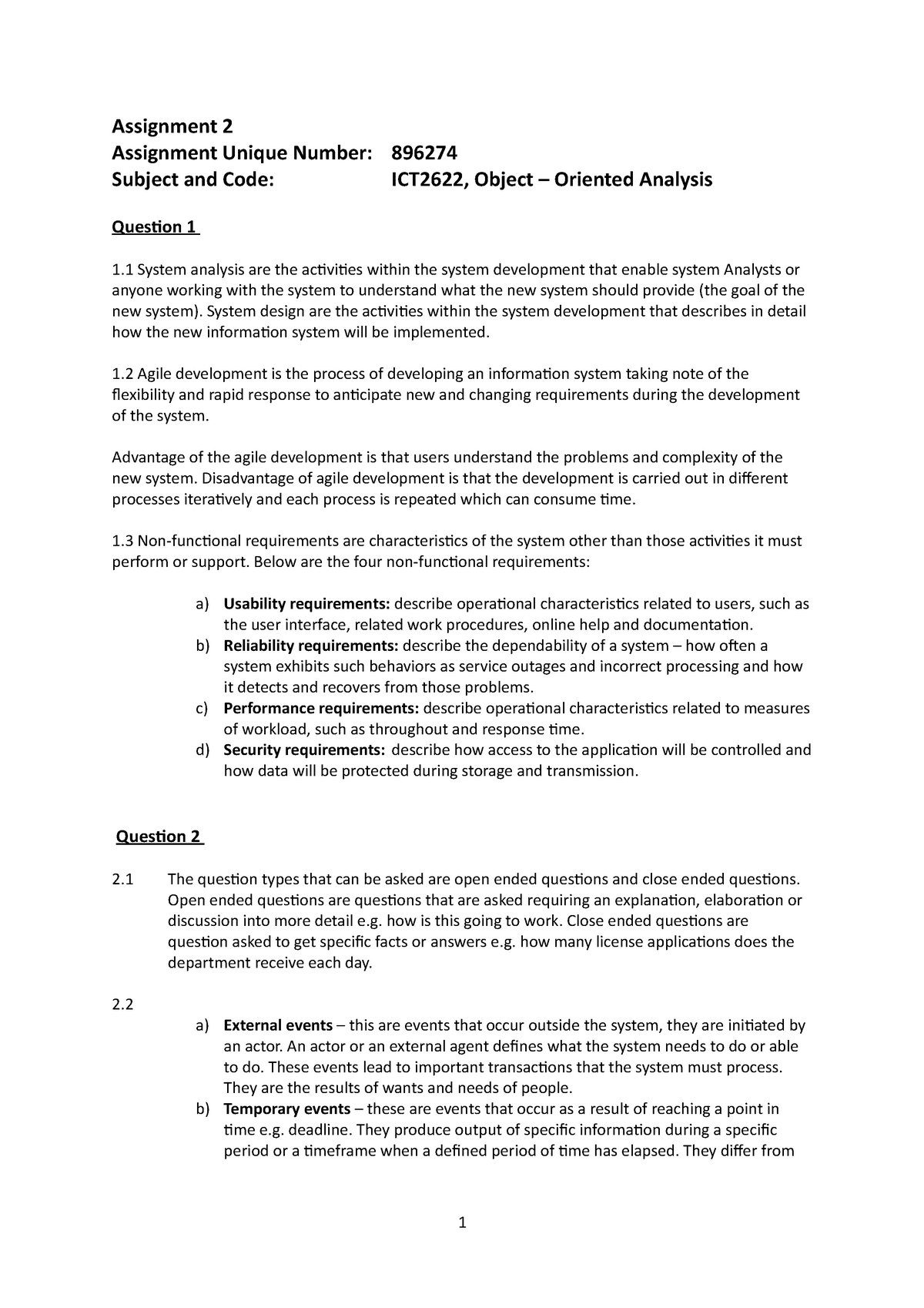 Assignment 2 Object Oriented And Analysis ICT2622 - Assignment 2 ...