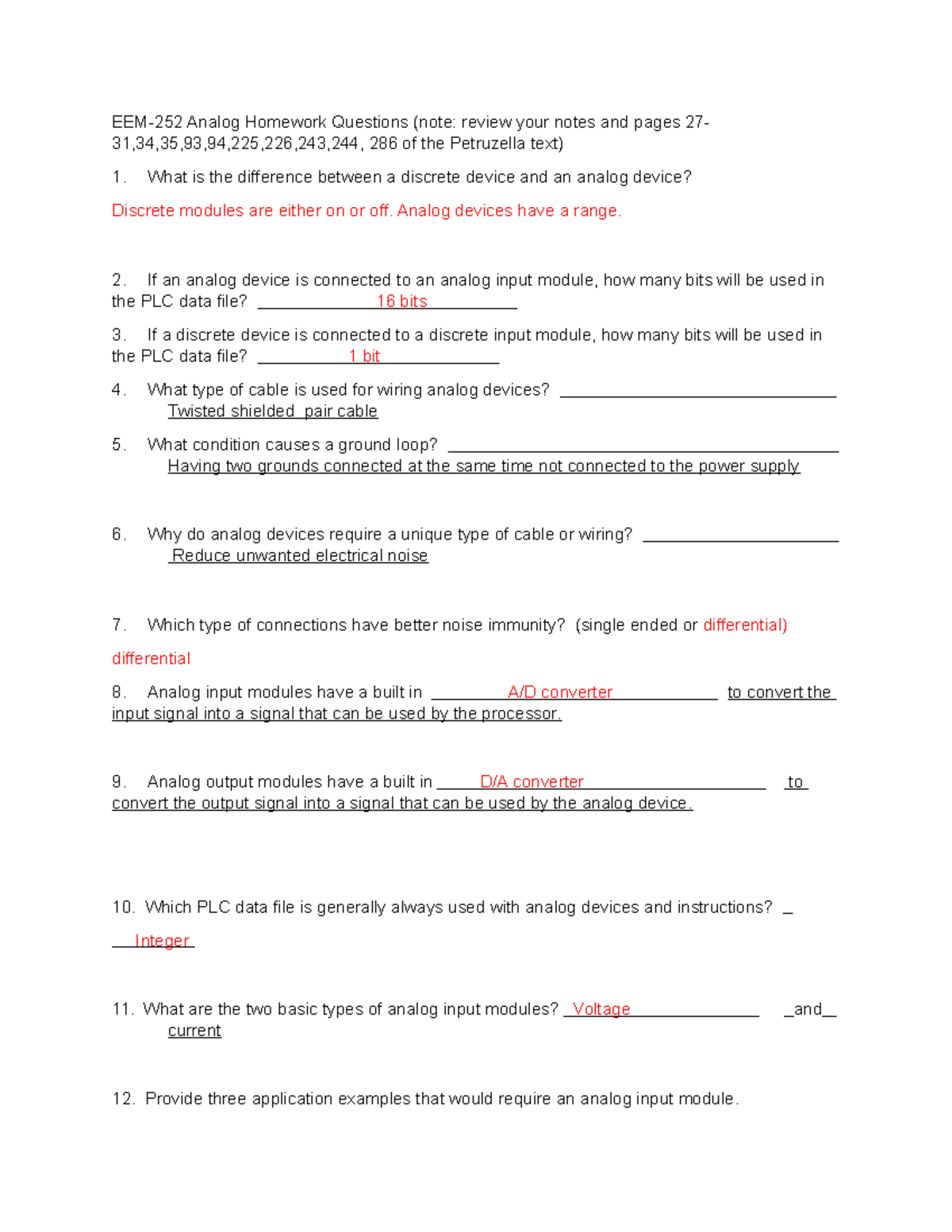 Plc 2 Week 1 Hw1 This Is Homework Assignments Eem 252 Analog Homework Questions Note Plc 2 Week 1 Hw1 This Is Homework Assignments Eem 252 Analog Homework Questions Note