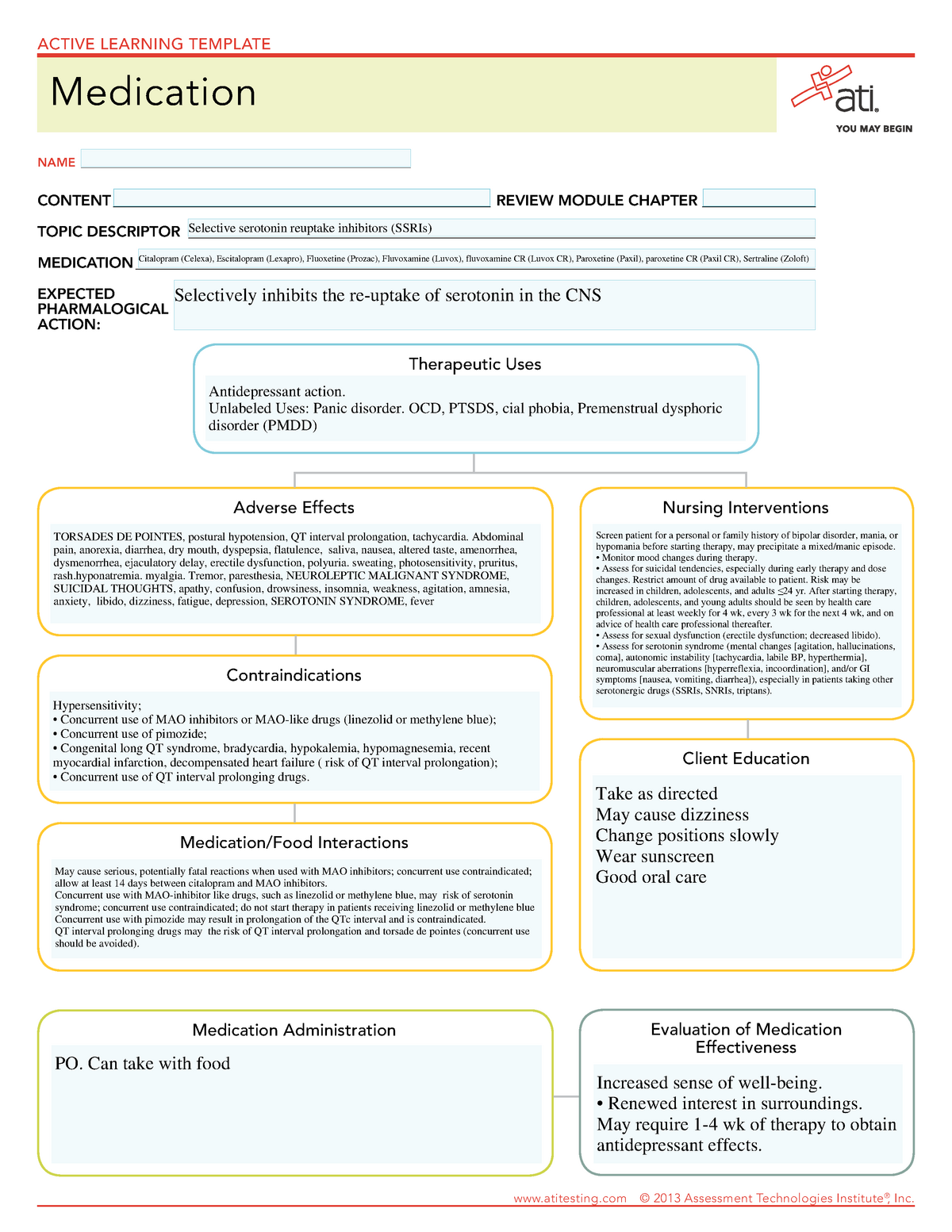 ati-medication-template-ssri-adverse-effects-contraindications-medication-food-interactions