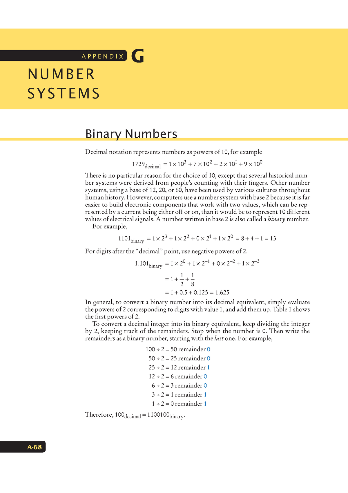 Appendix G - Number Systems - APPENDIX G NUMBER SYSTEMS Binary Numbers