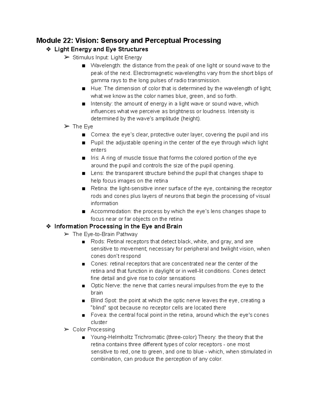 Module 22 Vision Sensory and Perceptual Processing - Module 22: Vision ...