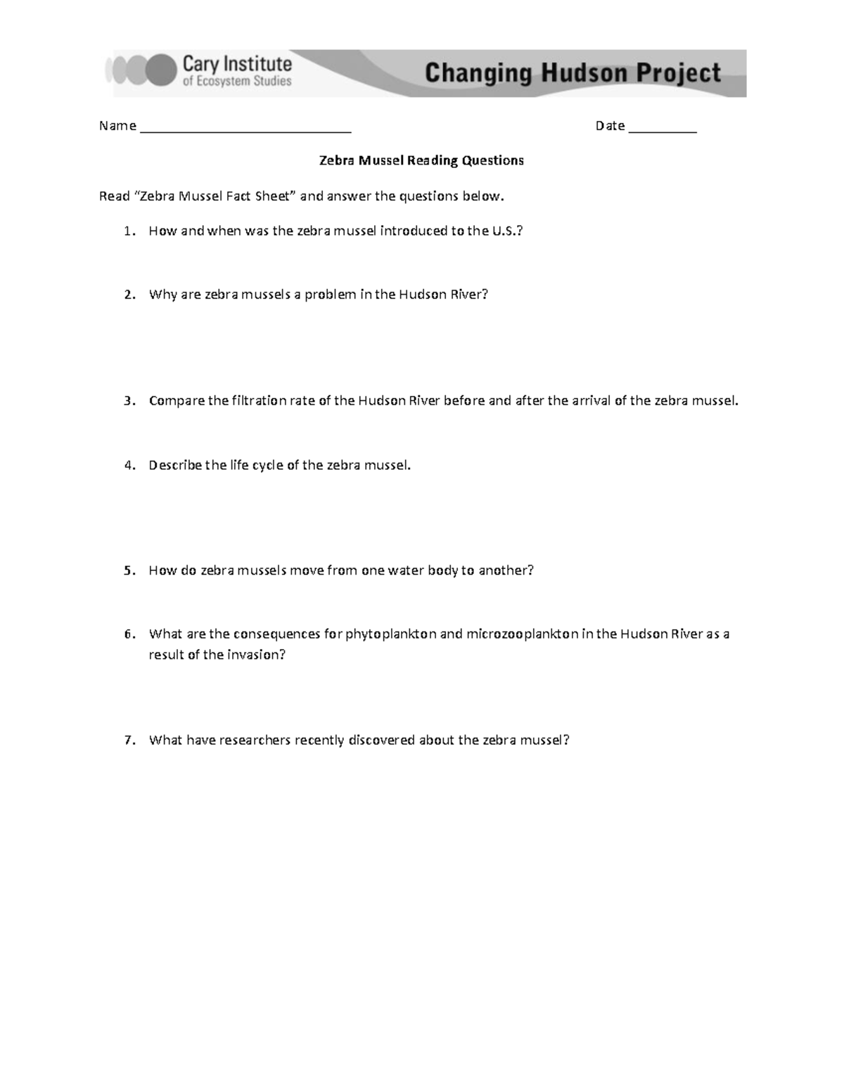 2B1 zebra mussel reading questions Name