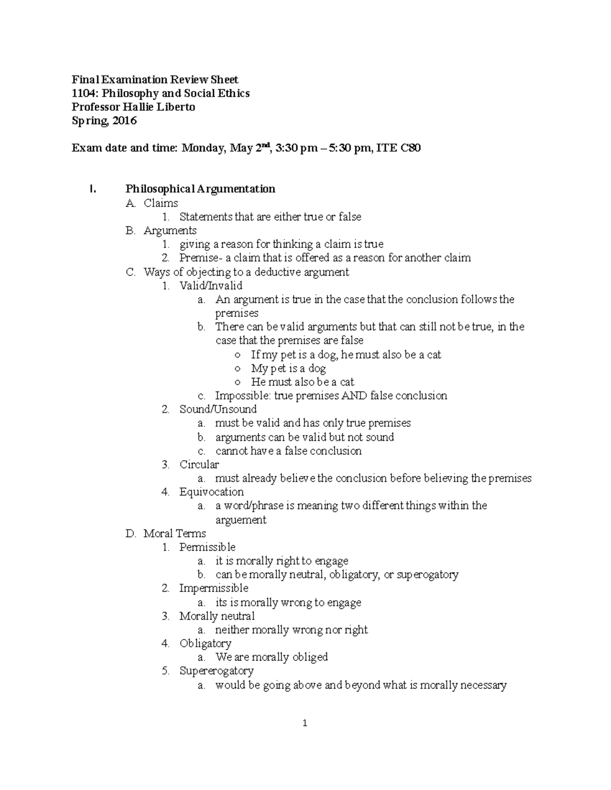 Lecture notes, lectures 1-12 - Final Examination Review Sheet 1104 ...