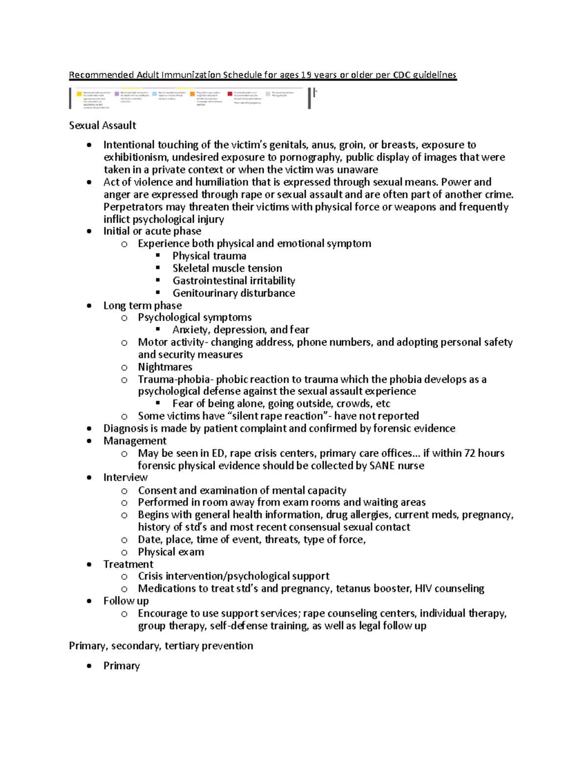Exam 1 study Guide - Recommended Adult Immunization Schedule for ages ...