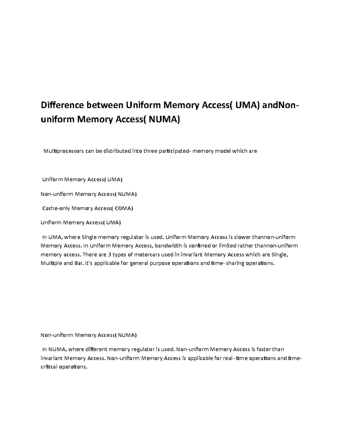 Difference Between Uniform Memory Access( UMA) And Non-uniform Memory ...