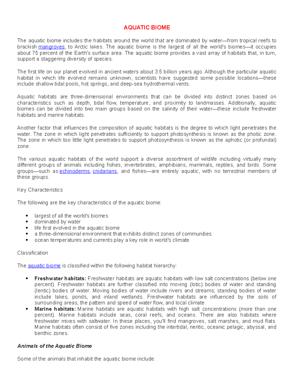 Aquatic Biome it is all about environmental science subject