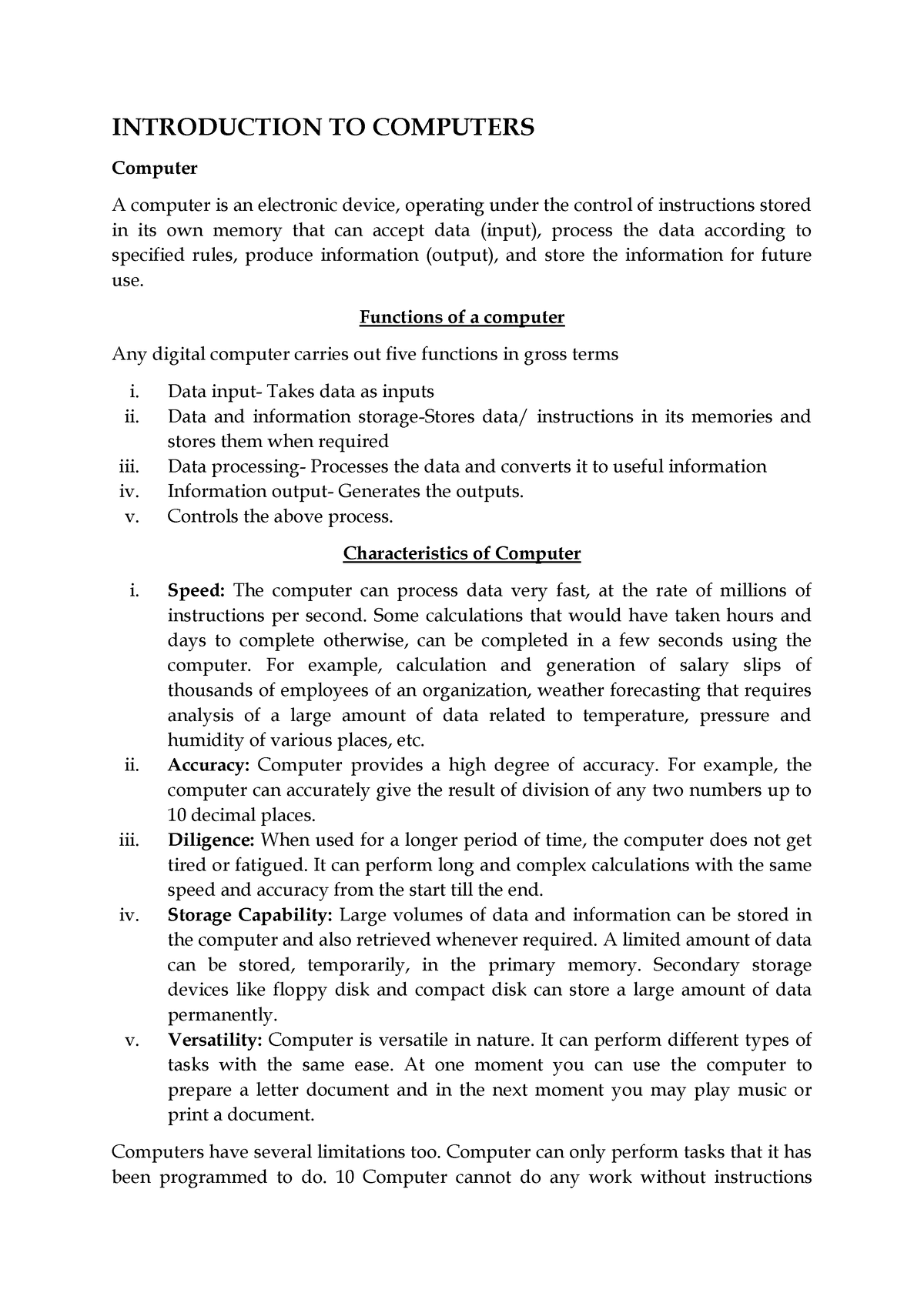 Week 1-Introduction to Computers - INTRODUCTION TO COMPUTERS Computer A ...