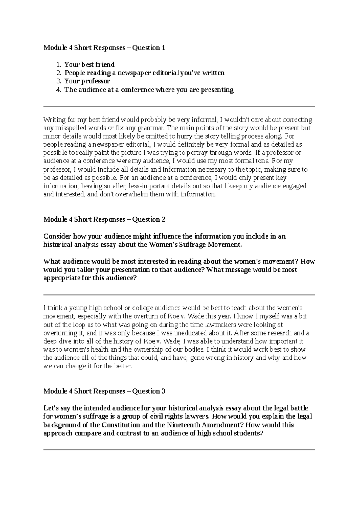 Mod 4 short responses - Module 4 Short Responses – Question 1 Your best ...
