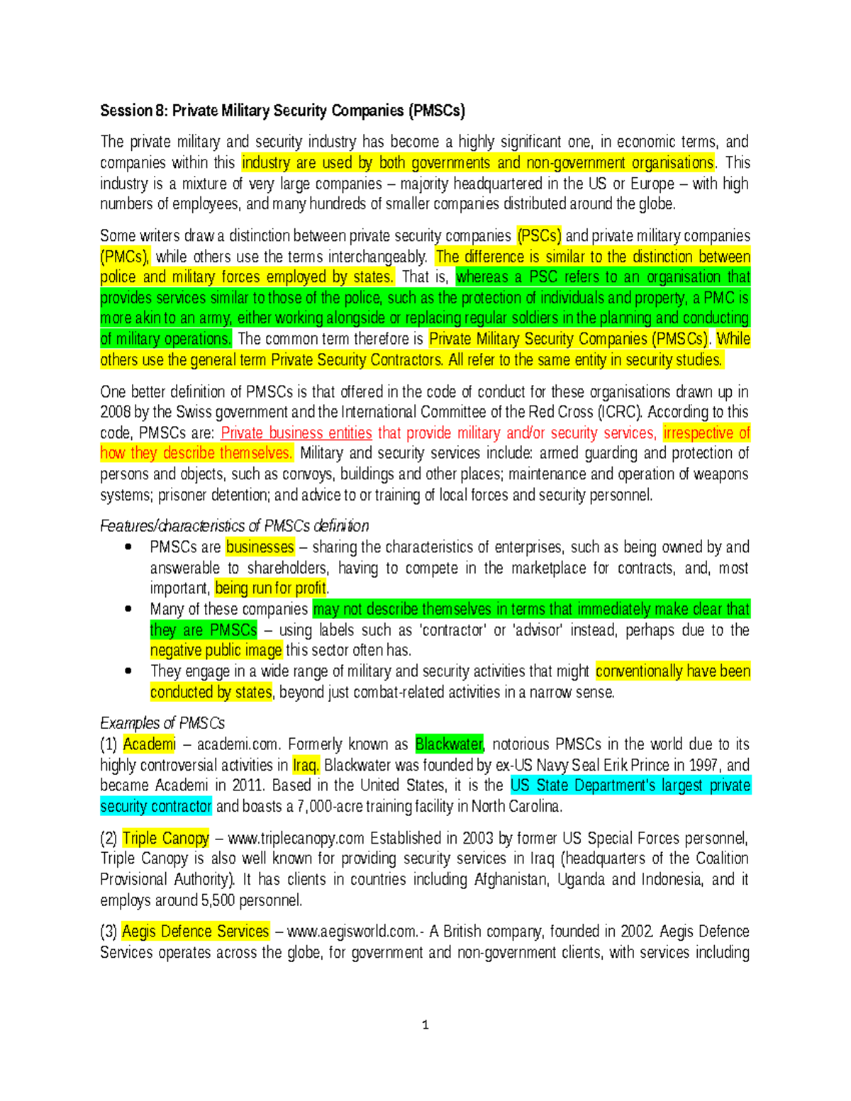 Session 8 PMSCs - Notes - Session 8: Private Military Security ...