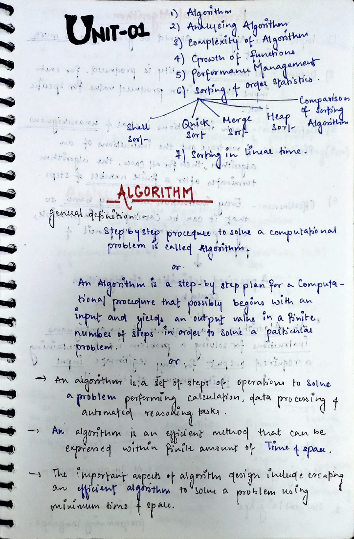 DAA Notes U1 Handwritten - 1) Algorithm 2) Analysing Algorithm 3 ...