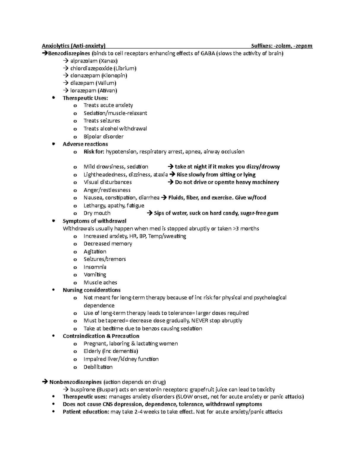 Psych Med Info - Anxiolytics (Anti-anxiety) Suffixes: -zolam, -zepam ...