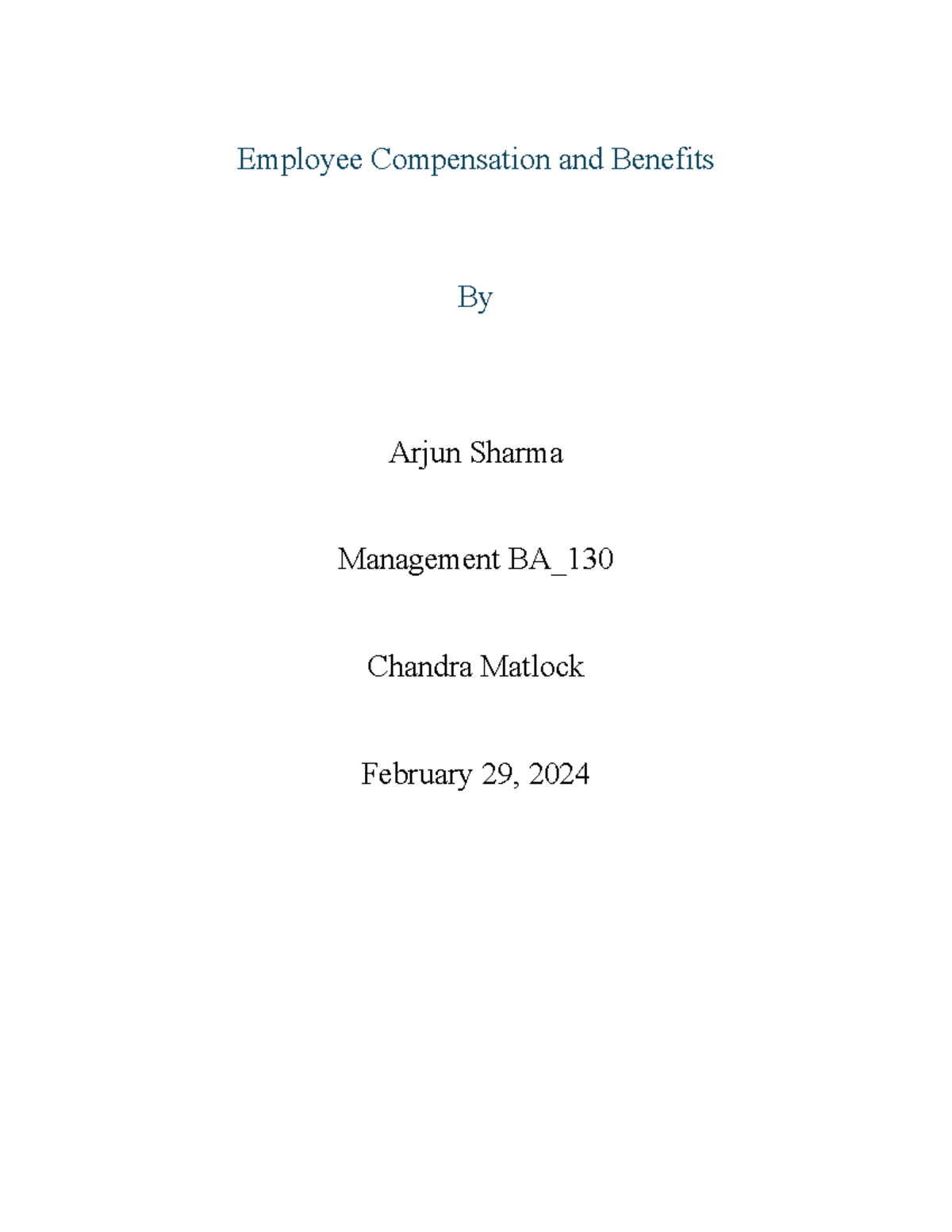 Management unit 4 - unit 4 - Employee Compensation and Benefits By ...