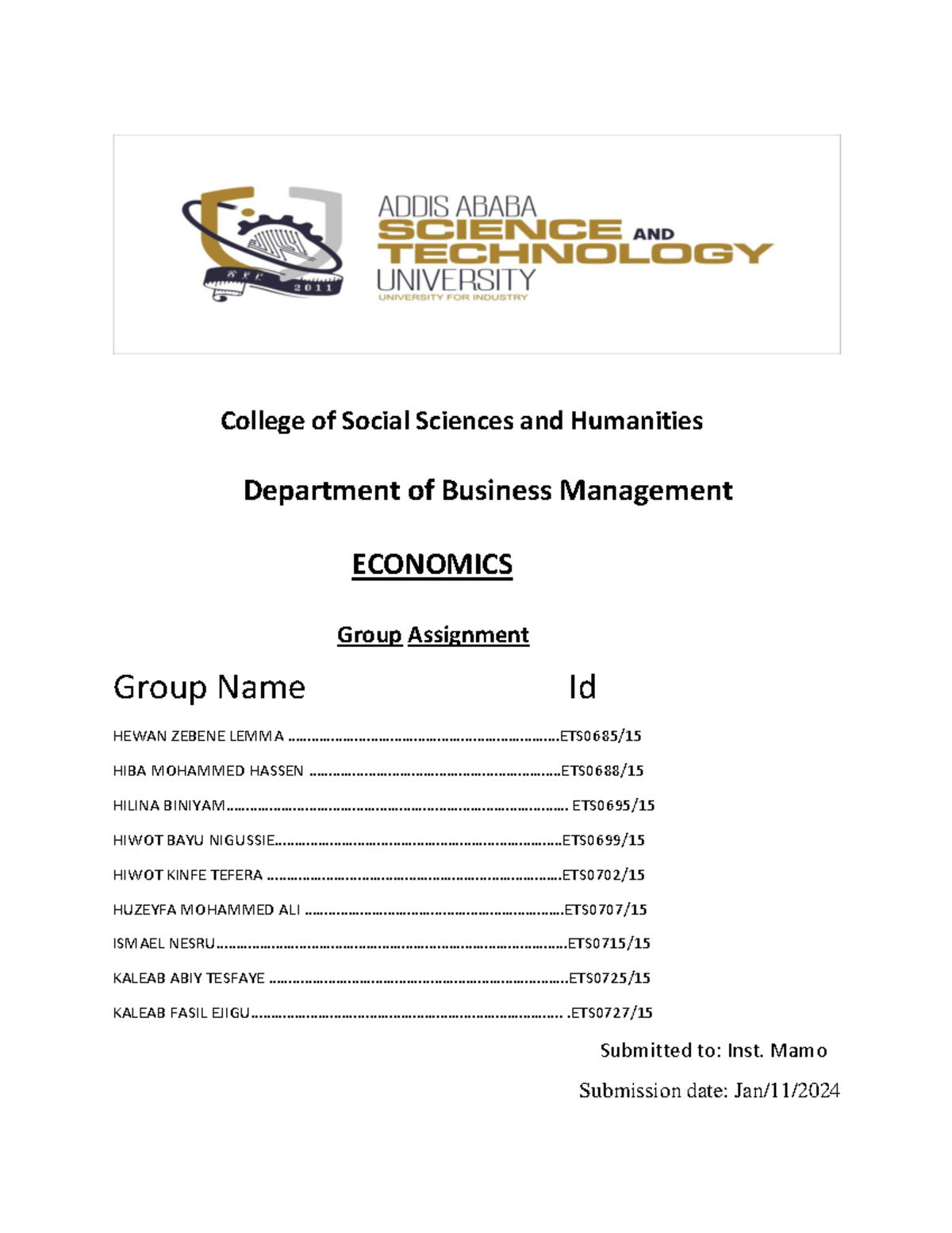 Economics - College of Social Sciences and Humanities Department of ...