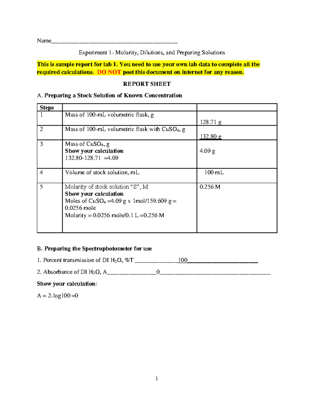 dilution experiment lab report