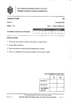 Agriculture-PSLE 2019 - BOTSWANA EXAM I NATIONS COUNCI L PRIMARY SCHOOL ...