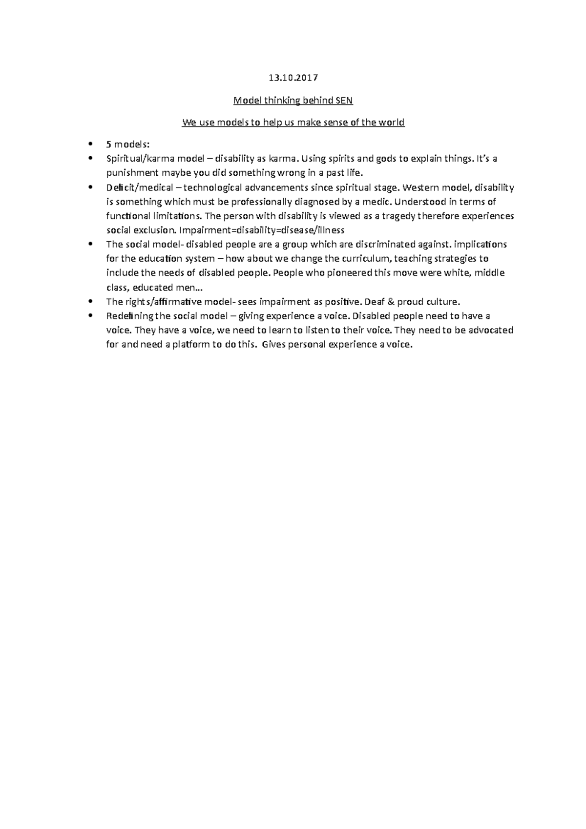 Session 2 lecture - 13. Model thinking behind SEN We use models to help ...