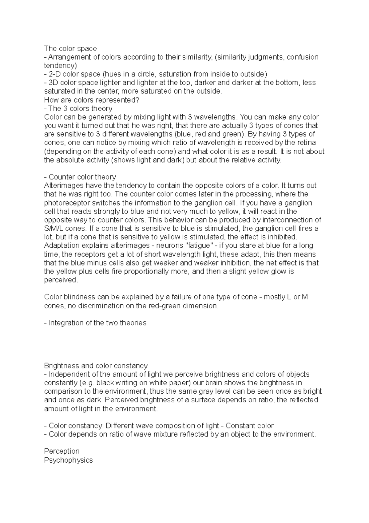 The color space - Cognitive Psychology - The color space Arrangement of ...