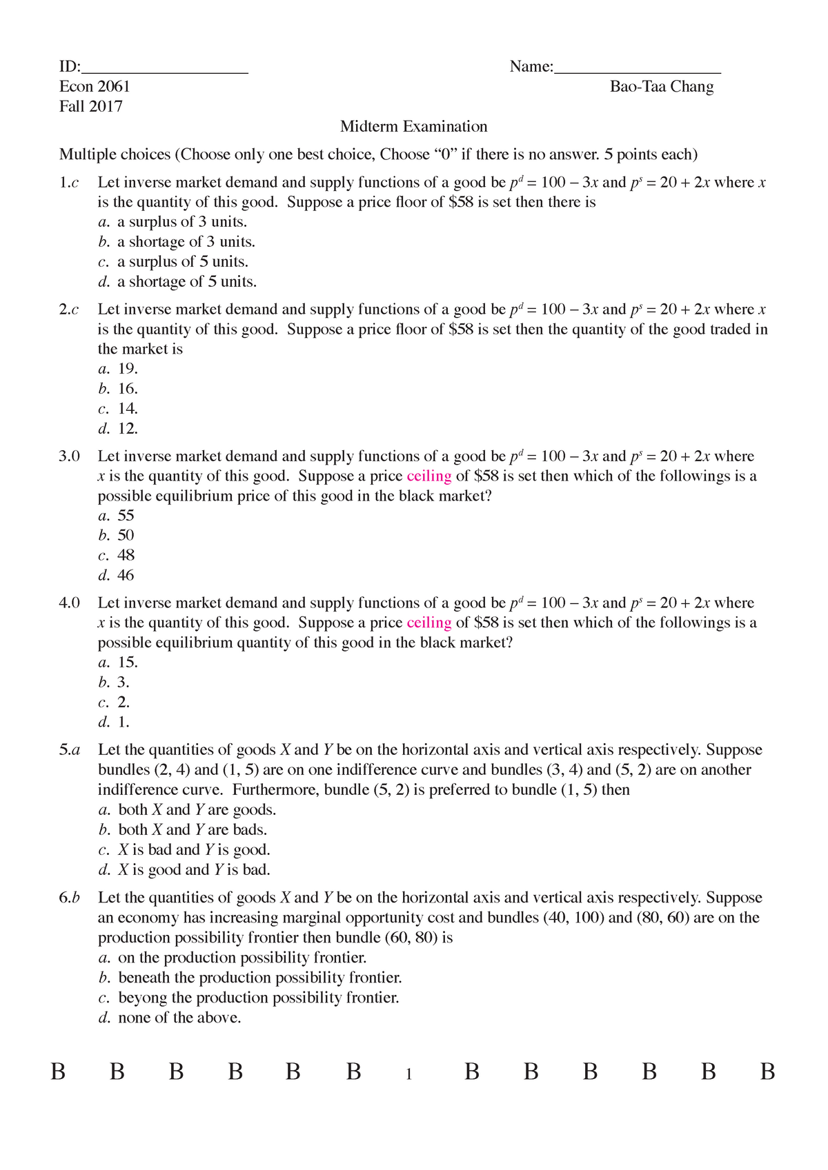 Microeconomics_1 - B B B B B B 1 B B B B B B ID ...