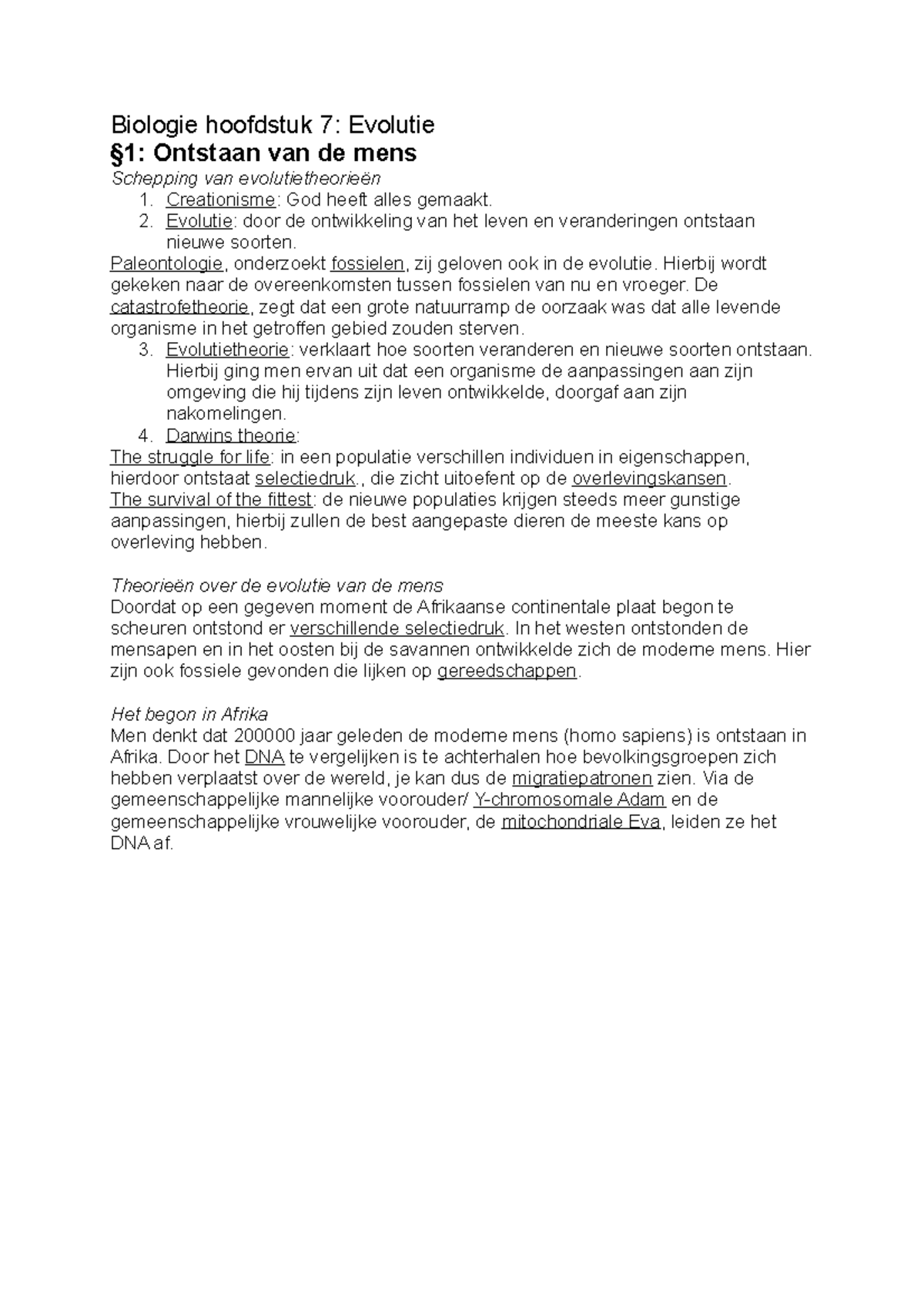 Samenvatting Biologie Hoofdstuk 7- Evolutie- Vwo-4, Methode Nectar ...