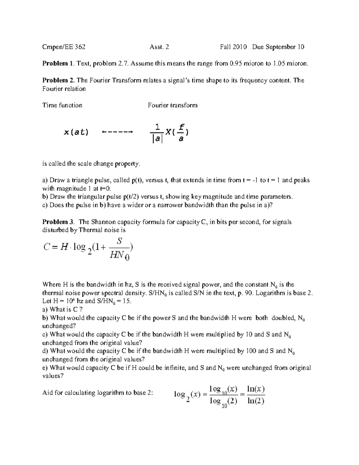 A2 - Assignment 2 - Cmpen/EE 362 Asst. 2 Fall 2010 Due September 10 ...