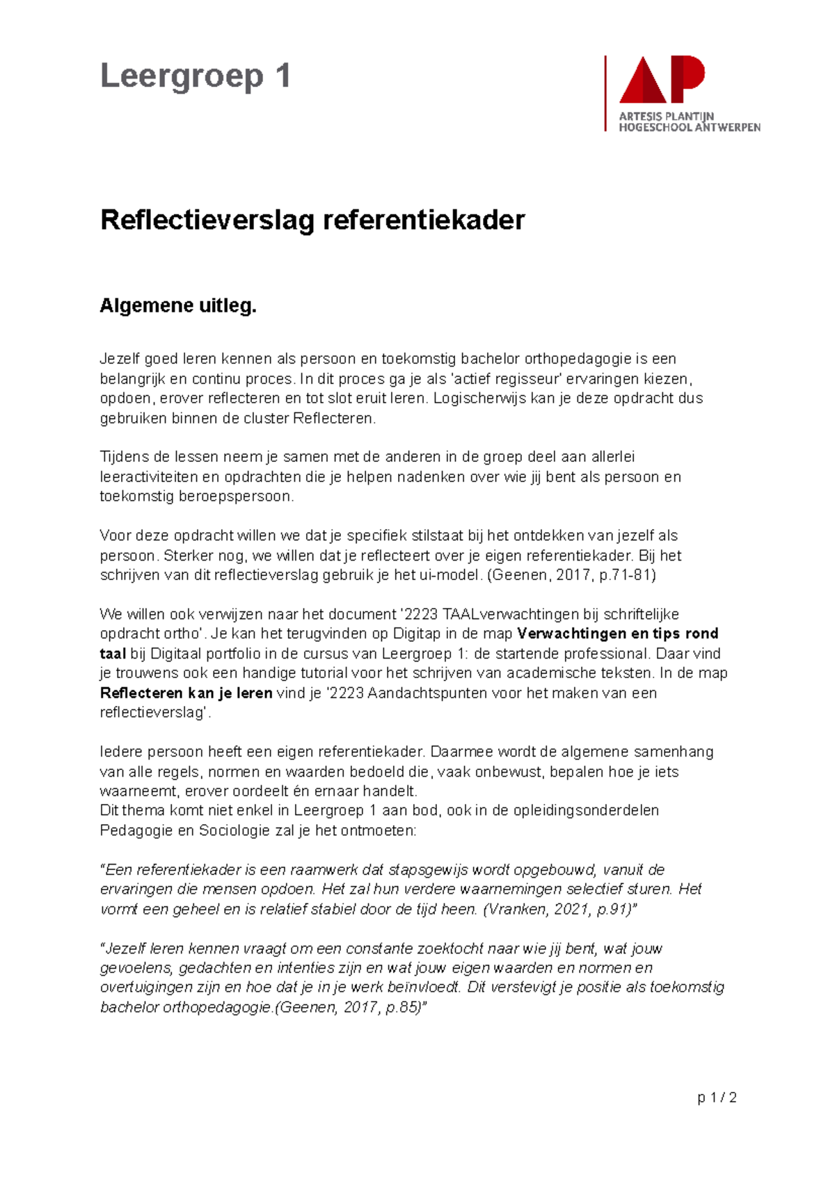 22-23 Reflectieverslag Referentiekader Ui-model - Leergroep 1 ...