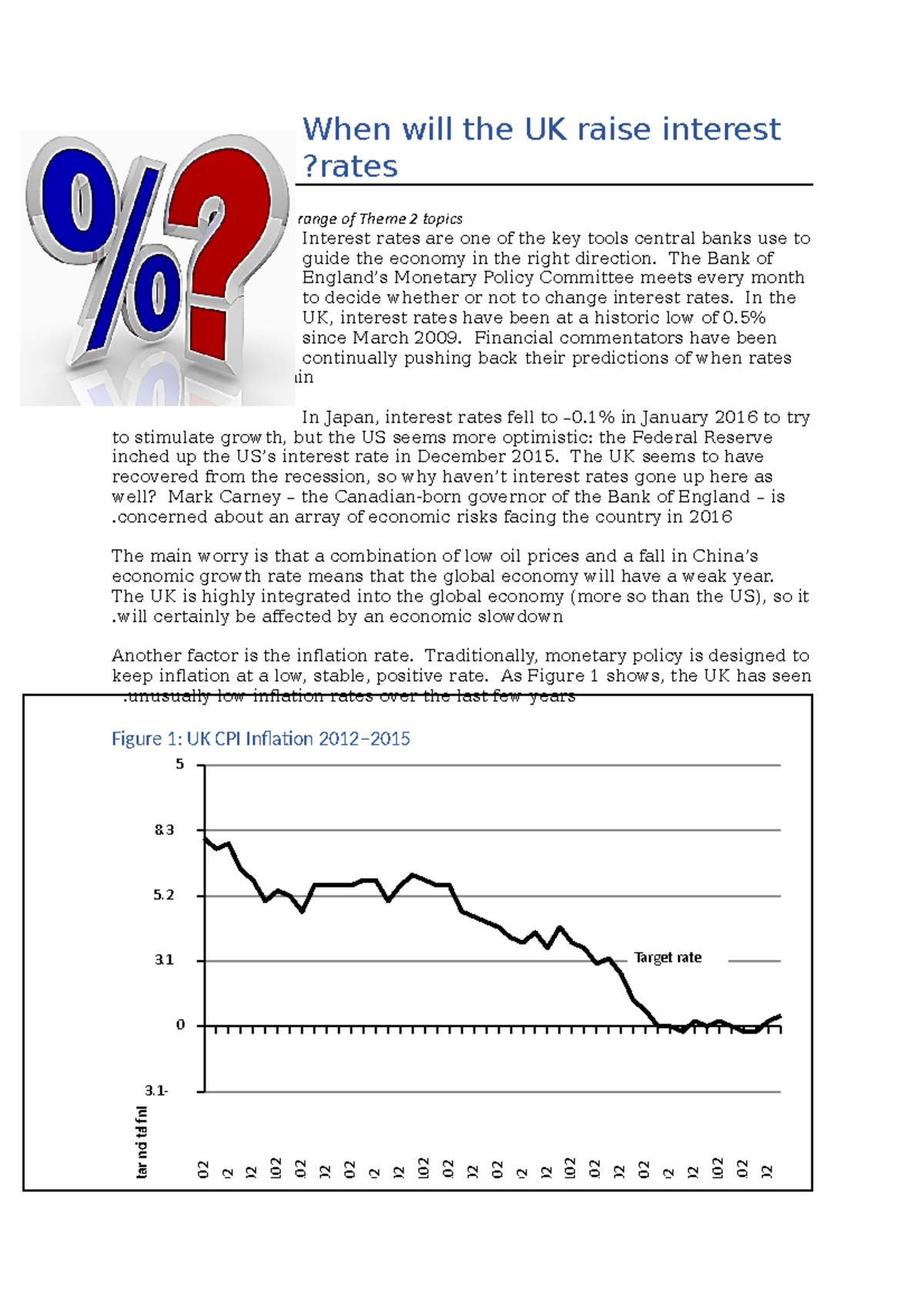 Cover case study interest rates[ 57] When will the UK raise
