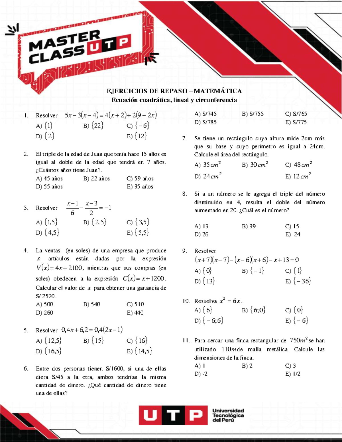 Master Class UTP - Ejercicios II Matemática - Comunicacion Efectiva ...