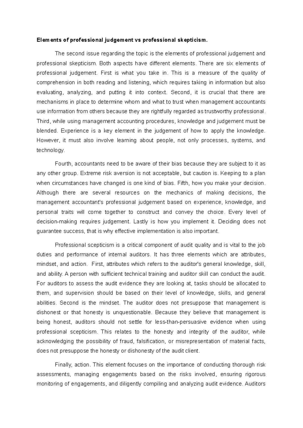 Elements - Professional Judgement vs Professional Skepticisim - The ...