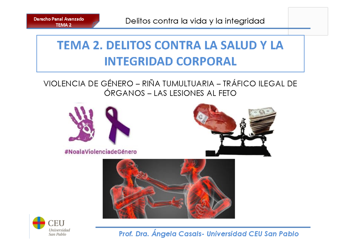DPA-TEMA 2 - apuntes - TEMA 2. DELITOS CONTRA LA SALUD Y LA INTEGRIDAD ...