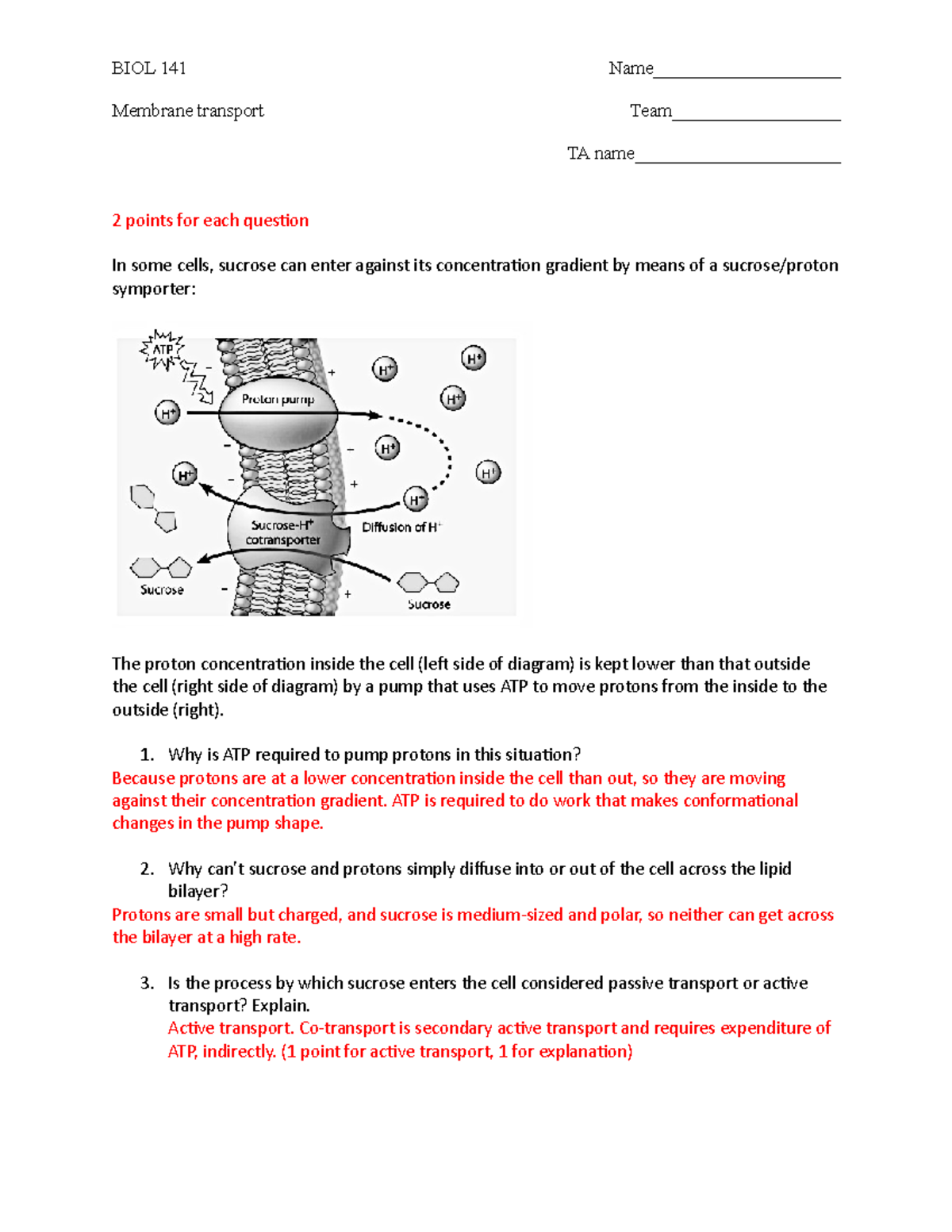 ALA 5 (membrane transport key) - BIOL 141 Name ...