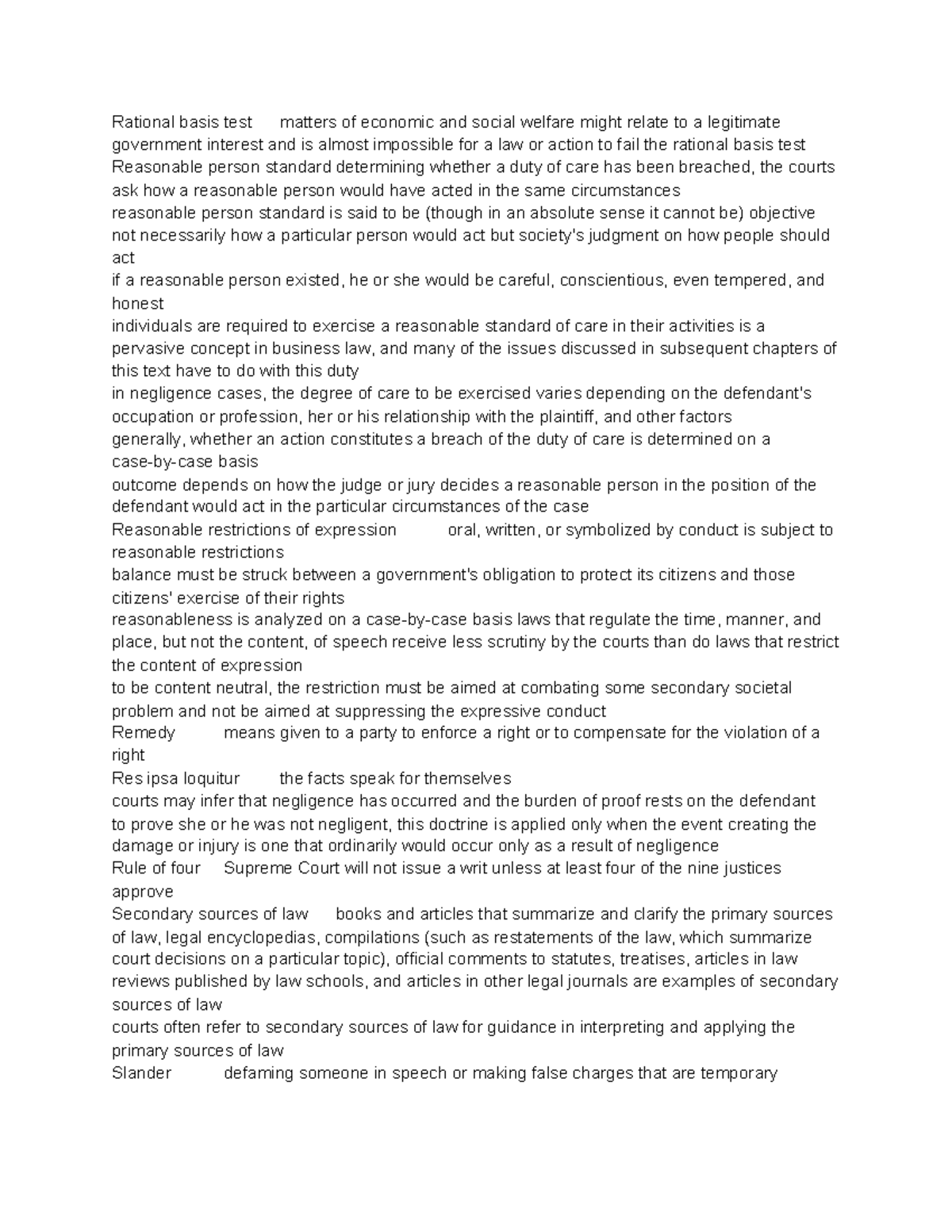 Quizlet Unit 1 Part a Rational basis test matters of economic and