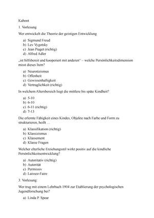 Kahoot m gliche Klausurfragen Entwicklungspsychologie Kahoot