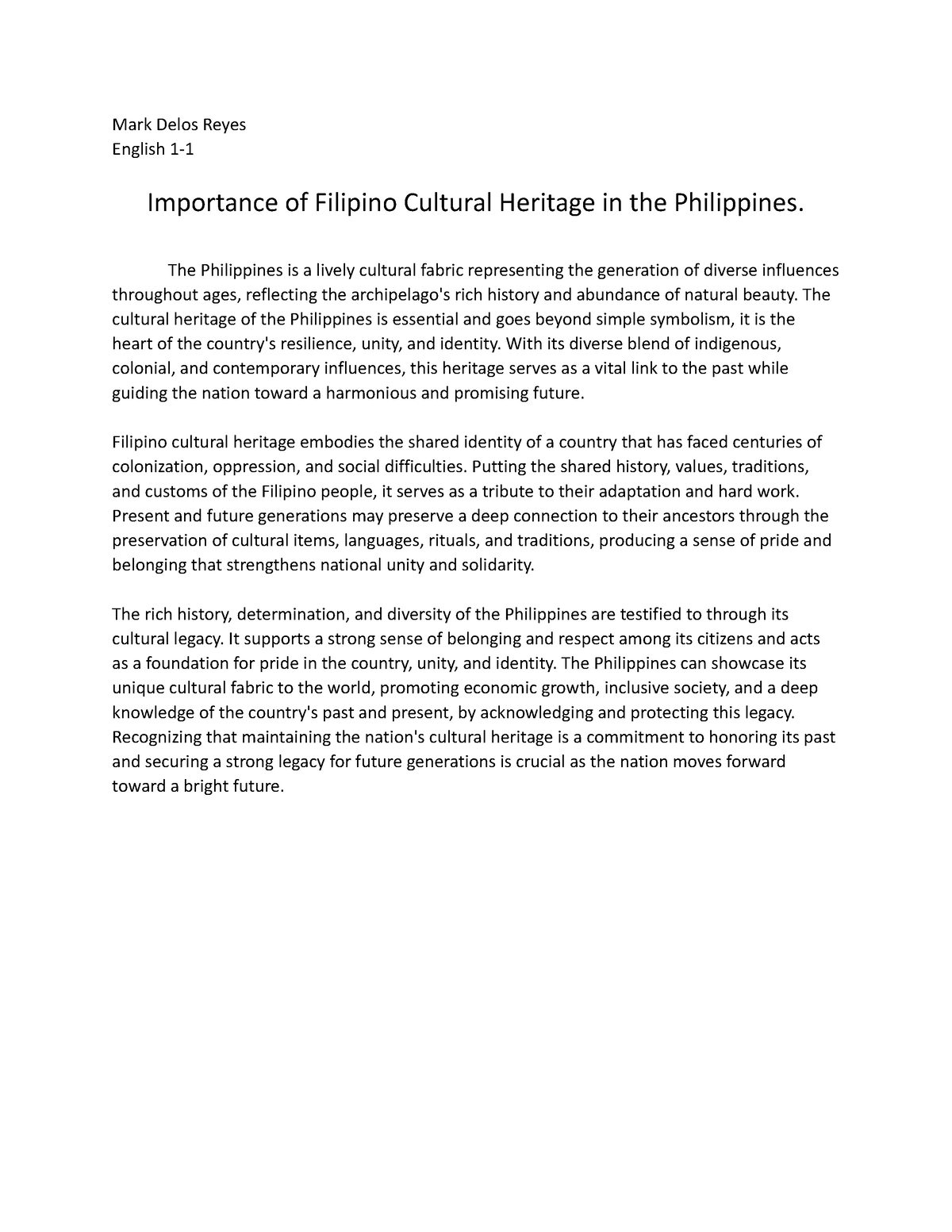 unity of filipino essay