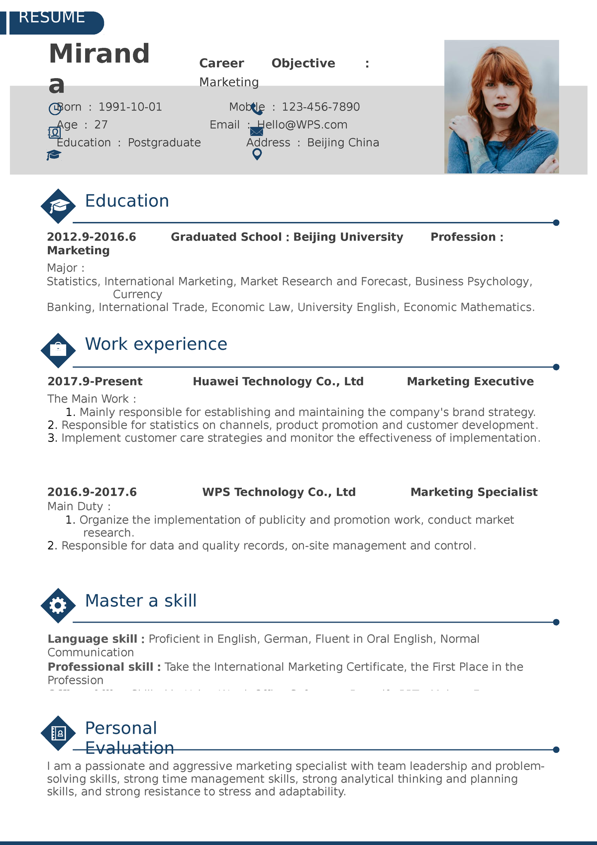 Marketing Resume for Worker-WPS Office - ####### Career Objective ...