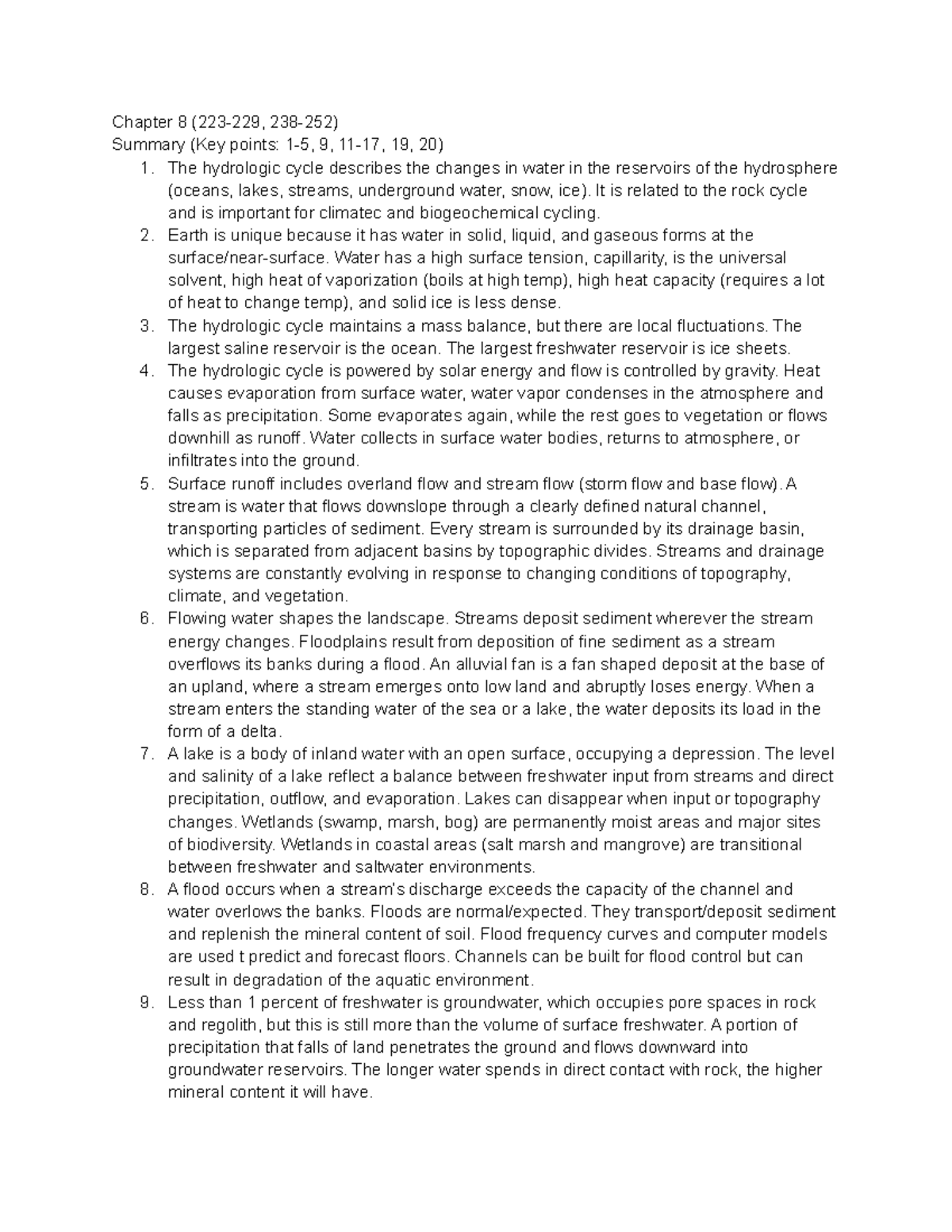EES080 study guide exam 2 - Chapter 8 (223-229, 238-252) Summary (Key ...