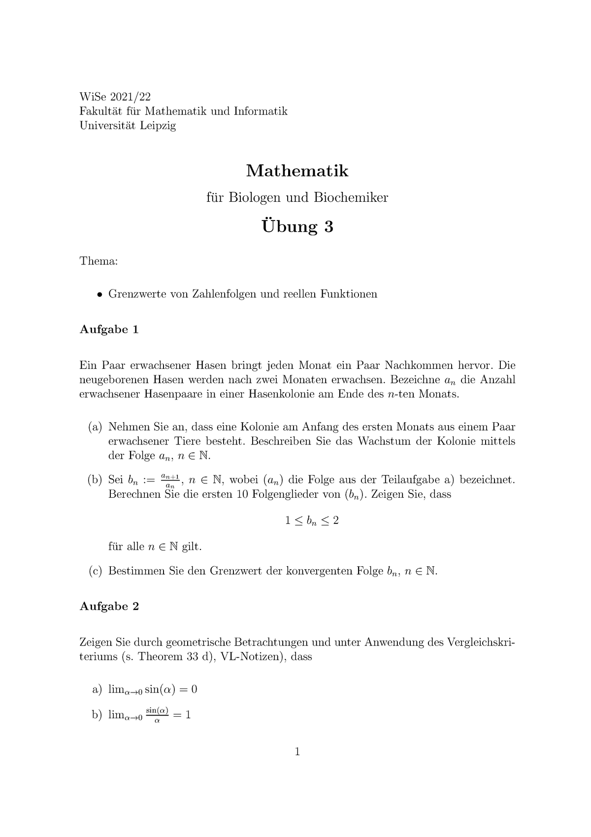 Mathe Für Biologen_Übung 3 - WiSe 2021/ Fakult ̈at F ̈ur Mathematik Und ...