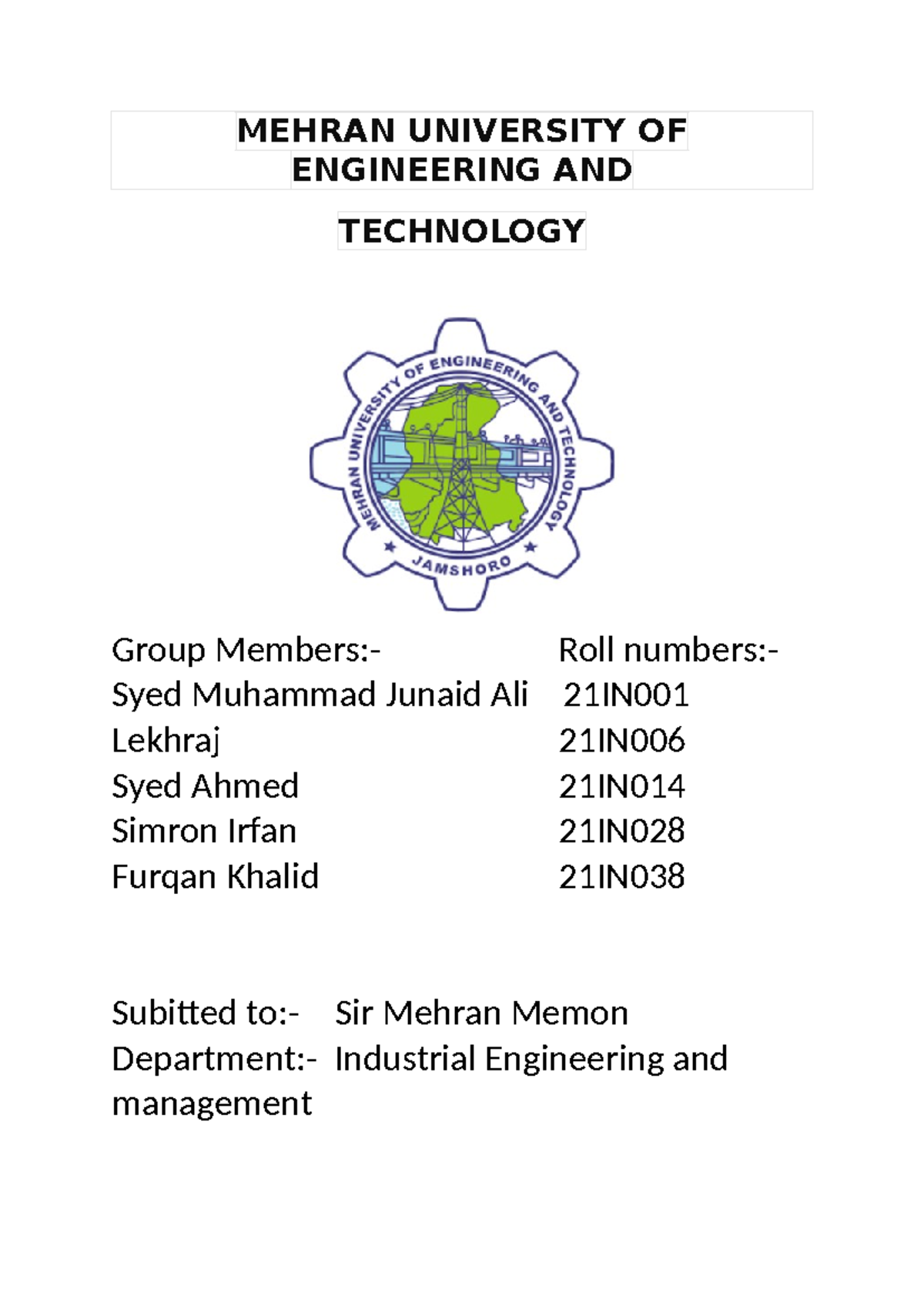 21IN0106142838 I&C CEP - MEHRAN UNIVERSITY OF ENGINEERING AND ...
