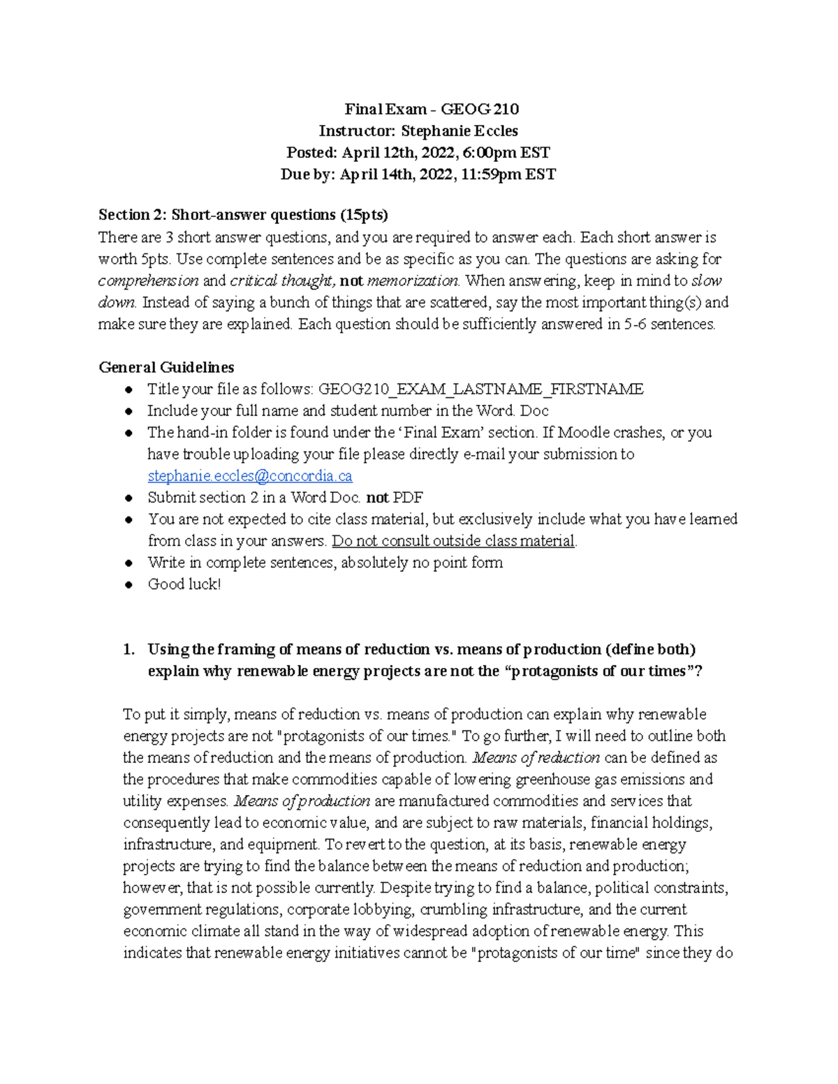 Geog210 Final Exam Final Exam Geog 210 Instructor Stephanie Eccles Posted April 12th 2022 Geog210 Final Exam Final Exam Geog 210 Instructor Stephanie Eccles Posted April 12th 2022